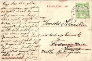 1912 Mohács, Vasútállomás feldíszített ünnepi gőzmozdonnyal. Bein és Weizer kiadása / railway statio...