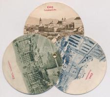 Linz, Hauptplatz, Promenade / Circular mechanical mini postcard with 3 cards (fl)