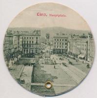 Linz, Hauptplatz, Promenade / Circular mechanical mini postcard with 3 cards (fl)