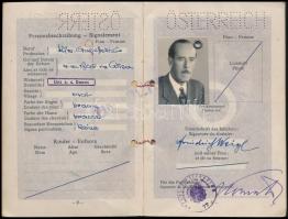 1952 Fényképes osztrák útlevél jugoszláv bejegyzésekkel