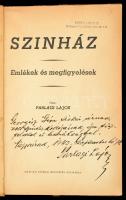 Parlagi Lajos: Szinház. Emlékek és megfigyelések. Dedikált példány! nagyvárad, 1941. Grafika. Illusz...