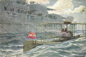 1917 Seeflugzeug beim Aufstieg. Rotes Kreuz, Kriegsfürsorgeamt Kriegshilfsbüro Nr. 557. / WWI K.u.k. Kriegsmarine seaplane s: Alex Kircher (EK)