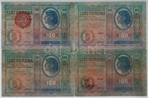 1912. 100K + 100K piros MAGYARORSZÁG körbélyegzővel + 100K fekete ROMANIA TIMBRU SPECIAL bélyegzővel + 100K piros DEUTSCHÖSTERREICH bélyegzővel T:III,III-