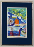 Vilhelm (Wilhelm) Károly (1943-2011): Tél táj. Színes litográfia , papír, jelzett, üvegezett keretben, 47×31 cm