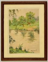 Herrer jelzéssel: Vízparti fák. Akvarell, papír, üvegezett keretben, 25×18 cm