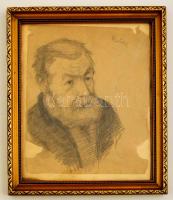 Rónai jelzéssel: Szakállas férfi portré. Ceruza, papír, üvegezett keretben, szakadásokkal, 24×20 cm