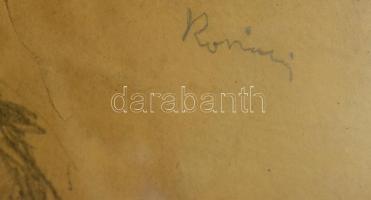 Rónai jelzéssel: Szakállas férfi portré. Ceruza, papír, üvegezett keretben, szakadásokkal, 24×20 cm