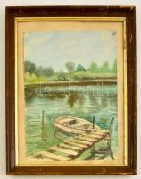 Vadász jelzéssel: Kikötött csónak. Akvarell, papír, üvegezett keretben, 32×24 cm