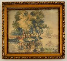 Koszkol jelzéssel: Vízparti fák. Akvarell, papír, 19×24 cm