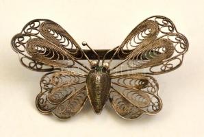 Ezüst(Ag) filigrán pillangós bross, 4,5×2,5 cm, nettó: 5,4 g