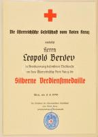 1970 Osztrák vöröskeresztes kitüntetés (ezüst érdemérem) adományozó okirata
