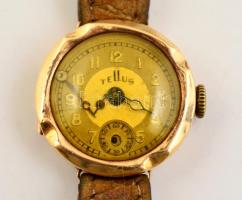 Tellus arany(Au) 14K karóra, jelzett, d: 2,2 cm, javításra szorul, mutatók elmozdultak a helyükről, ...