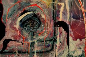 Rác András (1926-2013): Gomolygó konstrukció. Hidegzománc, farost, jelzett, keretben, 60×68 cm