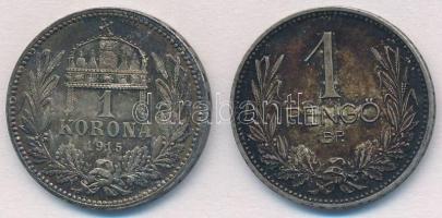 1915KB 1K Ag "Ferenc József" + 1939. 1P Ag T:1- patina