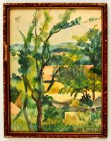 Bornemissza jelzéssel: Park. Akvarell, papír, üvegezett keretben, 35×27 cm