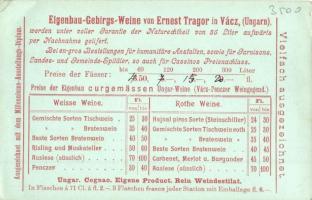 Vác, Tragor Ernő (Ernest Tragor) szőlőbirtoka, csörögi pincészete és kúriája. Német nyelvű reklámlap...