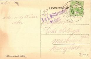 1915 Siófok, parti sétány csónakokkal + K.u.K. Militärzensur Marburg