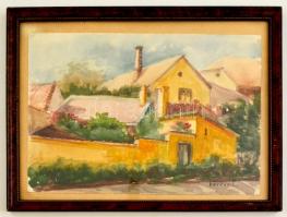 Herrer jelzéssel: Házak. Akvarell, papír, üvegezett keretben, 20×28 cm