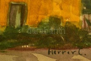 Herrer jelzéssel: Házak. Akvarell, papír, üvegezett keretben, 20×28 cm