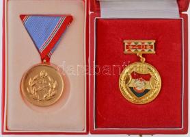 ~1960-1980. Honvédelmi Érdemérem 20 év aranyozott fém kitüntetés mellszalagon, dísztokban + 1988. MHSZ 40 aranyozott és részben zománcozott kitüntetés eredeti dísztokban T:1-,2