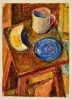 Basch jelzéssel: Asztali csendélet. Akvarell, papír, 42×30 cm