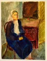 Szőnyi jelzéssel: Széken ülő idős asszony. Akvarell, papír, 37×28 cm