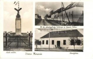 Csíkkozmás, Nemes-Kozmás, Kozmás, Cozmeni; Hősök szobra, emlékmű, M. kir. pénzügyőrségi laktanya és Levente Otthon, Községháza / Heroes military monument, Finance guards barracks and the building of the Hungarian youth paramilitary organization, town hall (EK)