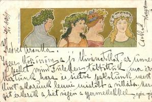 1904 Art Nouveau ladies. Pfunds-Milchseife Milde Toilette und Kinder Bade-Seite. Pfunds Betriebs-Druckerei, Dresden / German milk soap advertisement (EK)