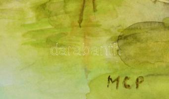 MCP jelzéssel: Pagoda. Akvarell, papír, 28×41 cm
