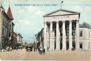 Szabadka, Subotica; Kossuth Lajos utca, Városi színház, üzlet, villamos. Kiadja Vig Zsigmond Sándor / street view, theater, shops, tram (EK)