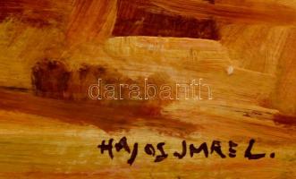 Hajós jelzéssel: Házudvar. Olaj, farost, sérült, 33×41 cm