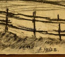 Illés jelzéssel: Kúria a birtokkal. Szén, papír, 24×59 cm