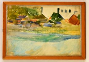 Korda jelzéssel: Háztetők. Akvarell, papír, kis szakadással, üvegezett keretben, 32×48 cm
