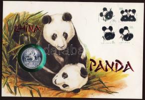 Kína/Peoples Republic 1989. 10Y Ag "Panda kölyök" nagyalakú, dekoratív, érmés borítékon T:BU