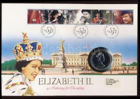 Falkland szigetek 1992. 50p "Erzsébet uralkodásának 40. évfordulója" alkakmából kiadott emlékérem nagyalakú, dekoratív, érmés borítékon T:BU