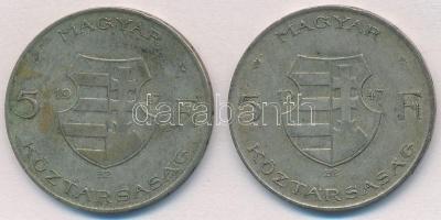 1947. 5Ft Ag "Kossuth" (2x) T:2-,3 patina