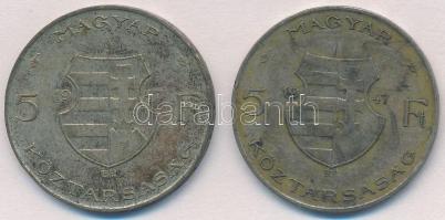 1947. 5Ft Ag "Kossuth" (2x) T:2-,3 patina
