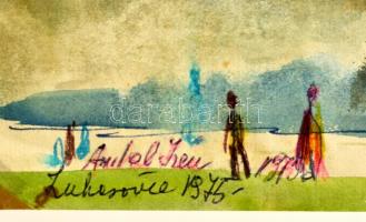 Antal Irén (1903-1999): Dunaparton, akvarell, papír, jelzett, 32,5×38 cm