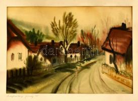 Cseh László (1914-1991): Zengővárkonyi faluvég, akvarell, papír, jelzett, paszpartuban, 22,5×32,5 cm