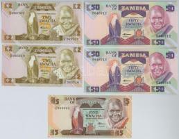 Zambia 1986-1988. 2K (2x) közeli sorszámok + 5K + 50K (2x) közeli sorszámok T:I Zambia 1986-1988. 2 Kwacha (2x) close serials + 5 Kwacha + 50 Kwacha (2x) close serials C:UNC Krause 24.c, 25.d, 28.a