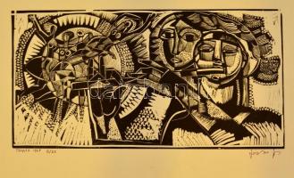 Józsa János (1936- ): Tavasz. Linó, papír, jelzett, 21×39 cm