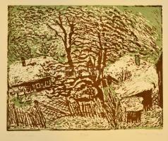 Somlai Vilma (1938-2007): Téli Szigliget, linó, papír, jelzett, 20×22 cm