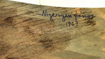 Nyergesi János (1923-1996): Esti utcarészlet, akvarell, papír, jelzett, 29×42 cm