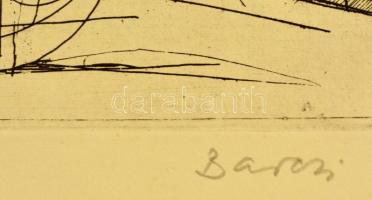 Barczi Pál (1933-2003): Biciklisek, rézkarc, papír, jelzett, 20×23 cm