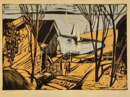 Litkei József (1922-1988): Balaton. Színes linó, papír, jelzett, 26×39 cm
