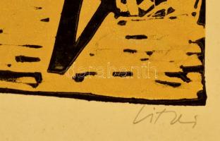 Litkei József (1922-1988): Balaton. Színes linó, papír, jelzett, 26×39 cm