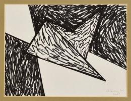 Aknay János (1949- ): Ékek és ellensúlyok, filc, papír, jelzett, paszpartuban, 15×20 cm