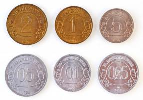 Spitzbergák 1998. 0,1R + 0,25R + 0,5R + 1R + 2R + 5R zsetonok, amelyek valószínűleg nem kerültek for...