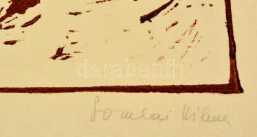 Somlai Vilma (1938-2007): Nyárutó, linó, papír, jelzett, 52×43 cm