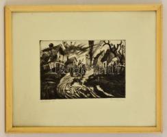 Remsey Jenő (1885-1970): Csatakos út. Rézkarc, papír, jelzett, üvegezett keretben, 19×29 cm